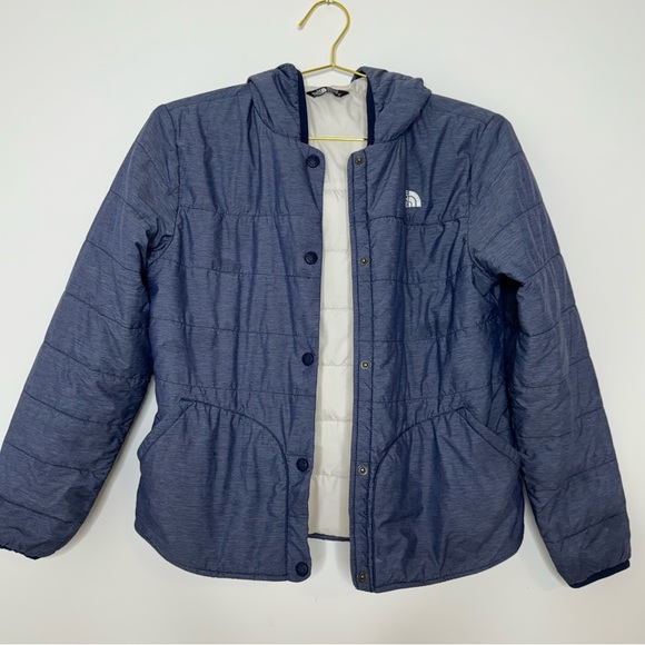 The North Face Blue Puffer Jacket Long Sleeved Hooded Pockets Insulated Girls 18 - Picture 3 of 13